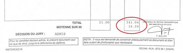 Bulletin relevé de notes de Émilie Paillot pour son BTS CI